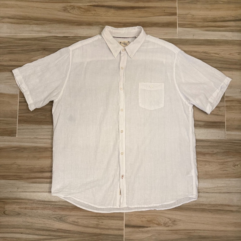 Weatherproof Vintage Mens XXL‎ White Linen Blend Short Sleeve Button Down Shirt
